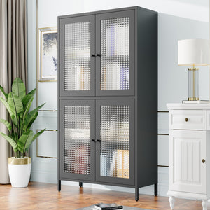 English Elm Classic Metal Storage Cabinet - Elegant Display Case With 4 Glass Doors & Adjustable Shelves For Home W2378P176270