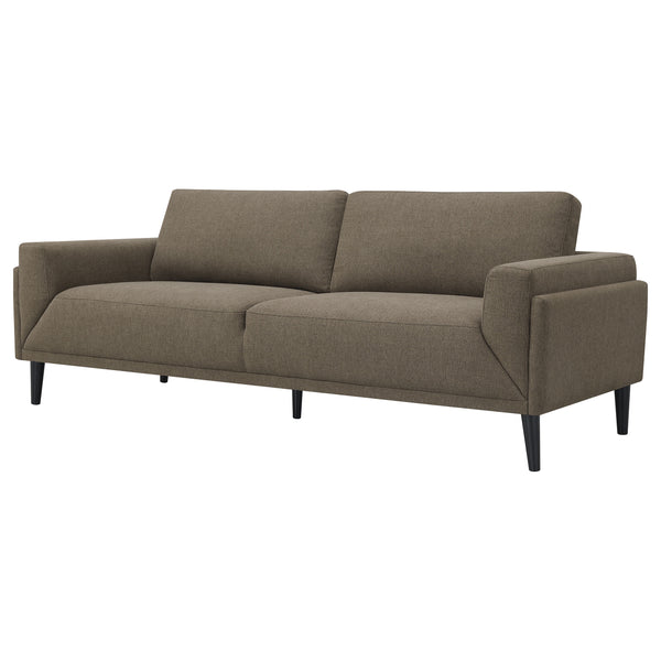 English Elm Andrena Brown Track Arms Sofa with Pocket Coil Seating, Reversible Cushions & Black Tapered Legs B062P358307