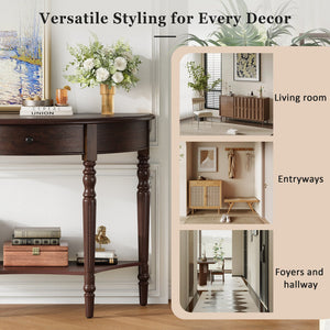 English Elm Trexm Farmhouse Half Moon Entryway Console with Drawer Open Shelf Pine Legs Espresso N715P383795P