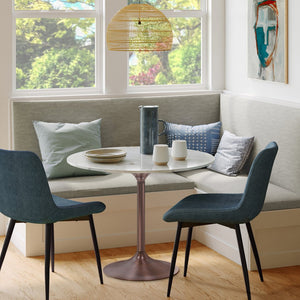 English Elm Osborne 36" Round Genuine White Marble Dining Table with Antique Copper Iron Base, Compact Chic B136P159939