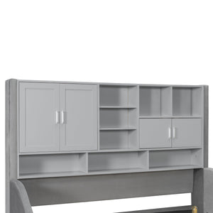 English Elm Twin Upholstered Daybed with LED Armrest Lighting, Hidden Storage Shelves & Lift-Up Pull-Out Trundle Gray SF000198AAE