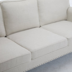 English Elm 83 Inch Faux Leather Traditional Sofa with Brass Nailhead Trim and Deep Rolled Arms W2911S00012