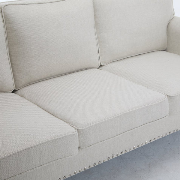 English Elm 83 Inch Faux Leather Traditional Sofa with Brass Nailhead Trim and Deep Rolled Arms W2911S00012