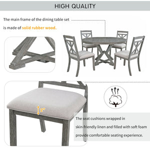 English Elm Trexm Retro Extendable Round Dining Set with Four Linen Upholstered Chairs Rubberwood Grey ST000141AAE-2026