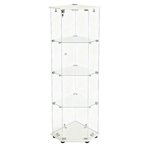 English Elm Tempered Glass Corner Display Cabinet with Rgb Lighting Locking Door and Adjustable Feet White W3155P449086