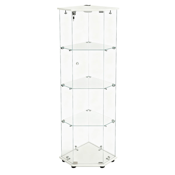 English Elm Tempered Glass Corner Display Cabinet with Rgb Lighting Locking Door and Adjustable Feet White W3155P449086