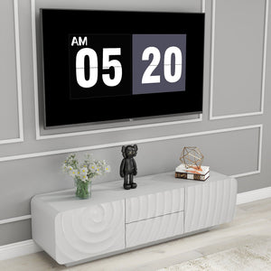 English Elm 58''tv Console Sculpted Spiral Wave Relief Walnut Mid-century Media Stand with Storage White W2263P412377
