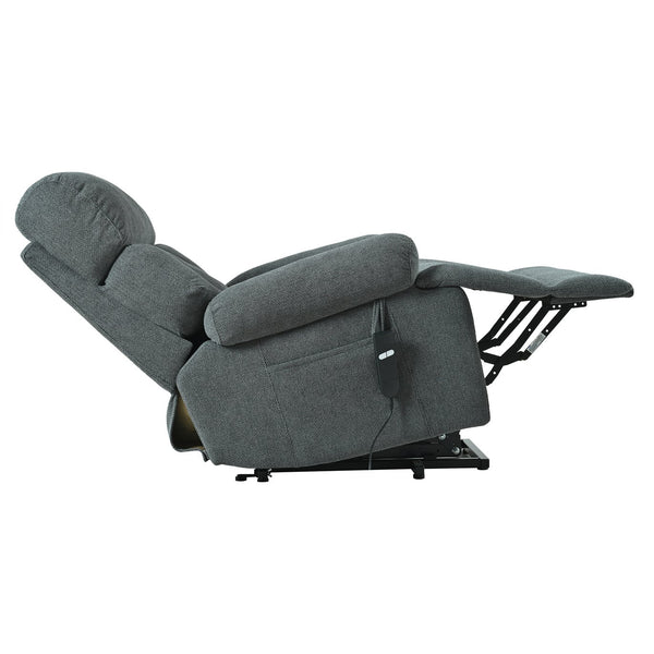 English Elm Oversized Power Lift Recliner Chair with Remote Control, Spacious Fabric Seat and Side Pocket for Comfort and Support Dark Gray W1028P261272