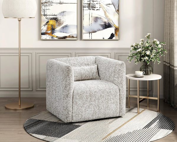 English Elm Modern Swivel Chair Beige Jacquard Upholstery with Plush Pillow 360° Rotation Plywood Frame Comfort - No Assembly Required, 33"x31.5"x30" B011P315600