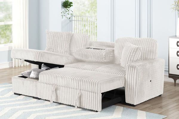 English Elm Plush Sectional Sofa With Pull-Out Sleeper In Cream Velvet - Stylish, Functional & Reversible Design! B009S01780-GIGA
