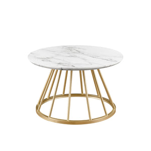 English Elm Walker Edison - Modern Round Coffee Table With Metal Base – White Marble / Gold