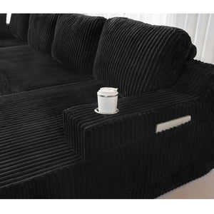 English Elm U-shaped Corduroy Cloud Sectional Sofa with Pocket Springs and Modular Living Room Seating Black W3366S00001