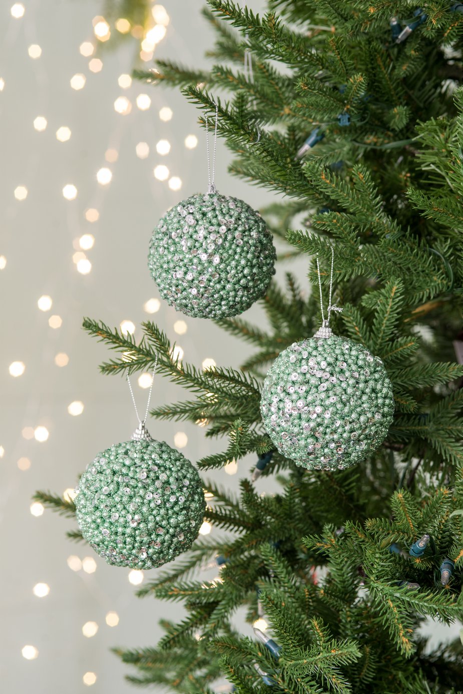 English Elm D3.9" Beaded Flocked Christmas Ball Ornaments Set of 6 Textured Holiday Tree Accents W2078P257514
