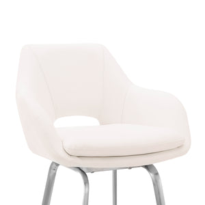 English Elm Freya 30" Swivel Bar Stool in White Faux Leather with Brushed Stainless Steel Base — Durable, Stylish Comfort B2736P268545