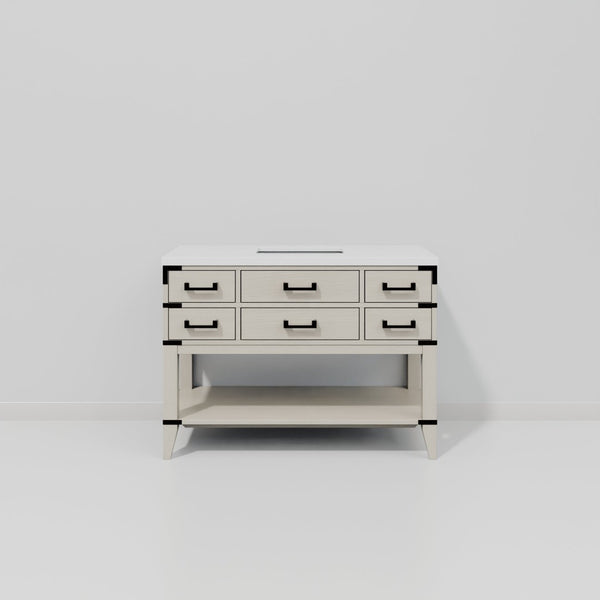 English Elm White Oak Single Bath Vanity 48" W X 22" D - Elegant White Quartz Top, Ample Storage & Soft-Close Drawers B2731P260240-GIGA