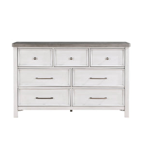 English Elm White Ambrose 7-Drawer Dresser in Antique White & Gray Acacia Veneer with Pewter Hardware, 62" B011P245001