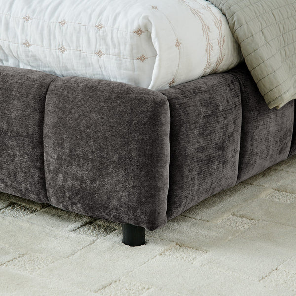 English Elm California King Upholstered Bed Frame - Plush Chenille, Modern Storage Design With Headboard, Dark Gray W487P311315