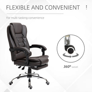 English Elm HOMCOM Ergonomic High Back Executive Office Chair with Recline, Retractable Footrest & Lumbar Support Coffee W2225P200603