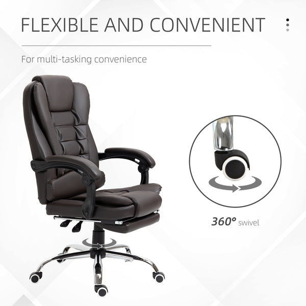 English Elm HOMCOM Ergonomic High Back Executive Office Chair with Recline, Retractable Footrest & Lumbar Support Coffee W2225P200603