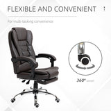 English Elm Homcom High Back Ergonomic Executive Office Chair, Pu Leather Computer Chair With Retractable Footrest, Lumbar Support, Padded Headrest and Armrest, Coffee