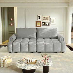 English Elm 90.2" Plush Teddy Fabric Convertible Sleeper Sofa with Hidden Storage for Living Room Light Grey W1885S00312