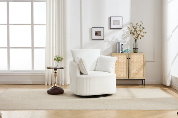 English Elm swivel Barrel Accent Chair with Solid Wood Frame & Metal Base, 350 lb Capacity, Sleek Curved Backrest Elegance White W2120P293677