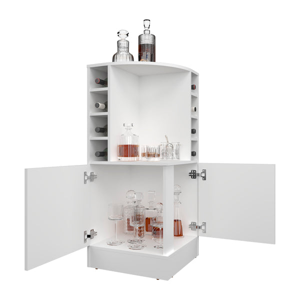 English Elm Jakes 42" Tall Corner Bar Cabinet with 8 Bottle Cubbies, Double Doors and Space-Saving Design White 30.5 L x 59 W x 12 H B200P253728