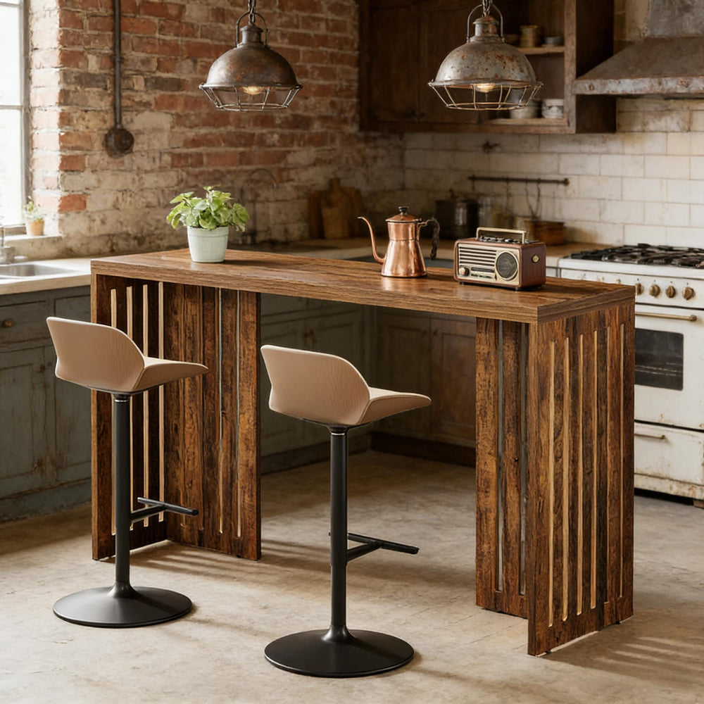 English Elm Bar Table Two Tier Industrial Metal Frame Open Shelf Home Kitchen Entertaining Stand T3971P450247