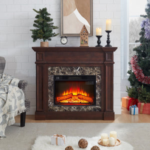 English Elm Electric Fireplace With Remote Control - Realistic 3D Flame & Stacked Stone Mantel, Cherry Finish W1758S00032
