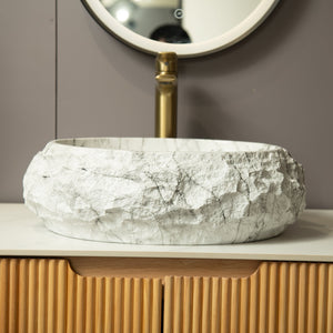 English Elm Luna 18" Bathroom Sink Irregular Oval Resin Vessel with Stone Pattern Artistic Durable Finish Ivory W2615P346504