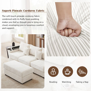 English Elm 95.3" Modular 3-Seater Sectional Sofa With Storage, Usb Ports, Cup Holders & Movable Ottoman, Beige N719S001612A