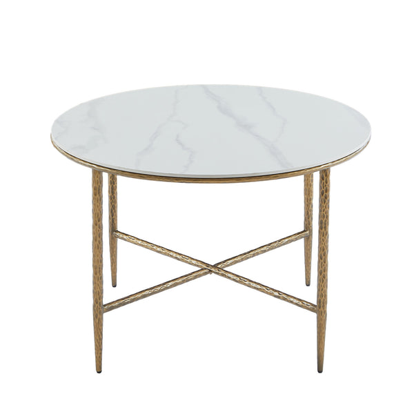 English Elm Sintered Stone Square Dining Table with Hand Hammered Iron X Base Artisan Craft Forged Brass N771P400389Z