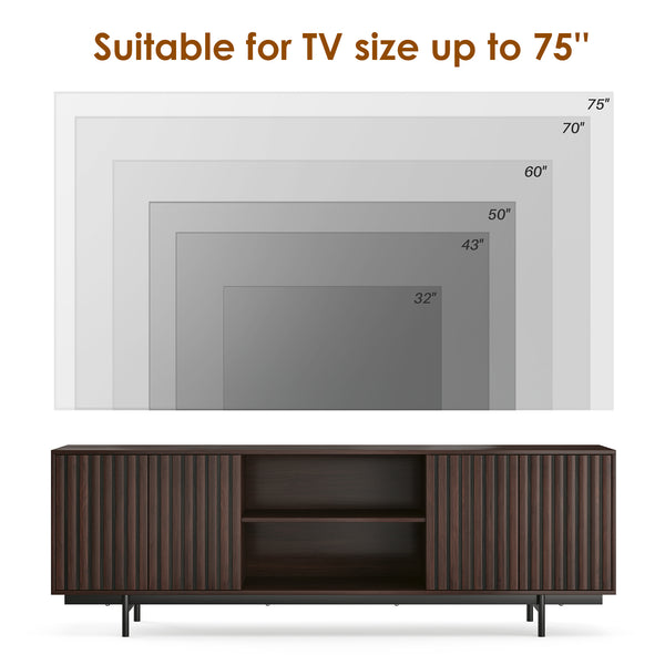 English Elm Modern Low Profile Media Console with Open Shelving and Concealed Cabinet Storage Dark Walnut T3623P434862