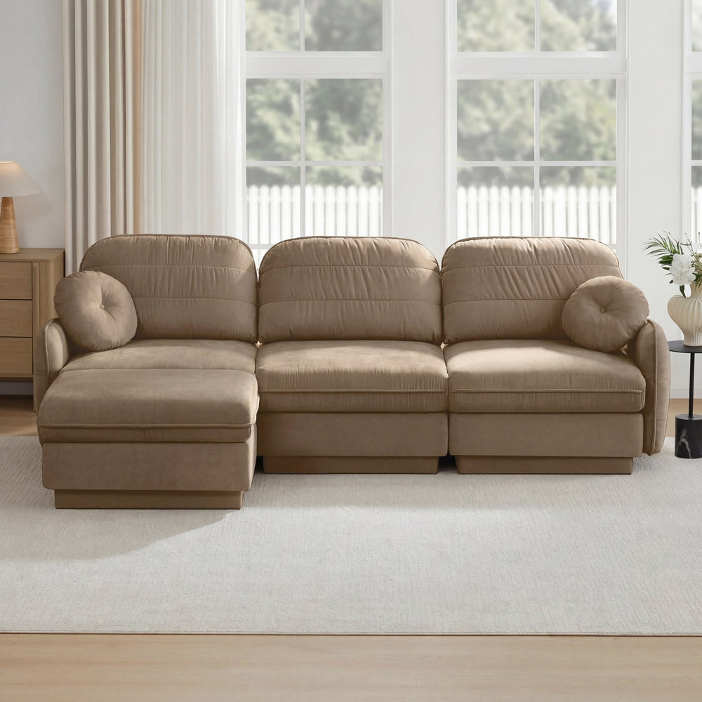 English Elm 105" Chenille Sectional Sofa with Movable Ottoman Deep Seat Quilted Cushions Living Room Light Coffee W714S01760