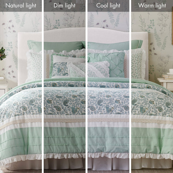 English Elm 9 Madison Park Dawn Cotton Percale 9-Piece Paisley Pintuck Comforter Set with Lace Trim and Pillows Aqua 23.62 L x 19.29 W x 16.93 H B03596964