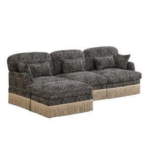 English Elm 100"comfy Chenille Leopard Print Sectional Sofa with Tassel Trim and Movable Ottoman Khaki W5656S00023
