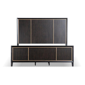 English Elm Bedroom Wooden Queen Bed with High Panel Headboard, Gold Trim Accent, Modern Luxury Design Espresso 25 L x 70 W x 5 H B2741S00072