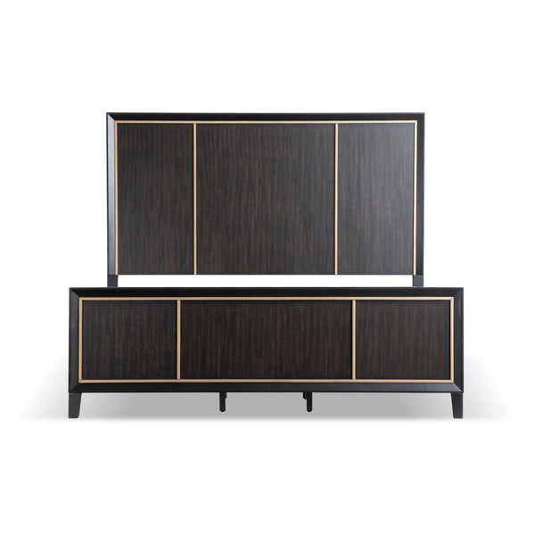 English Elm Bedroom Wooden Queen Bed with High Panel Headboard, Gold Trim Accent, Modern Luxury Design Espresso 25 L x 70 W x 5 H B2741S00072