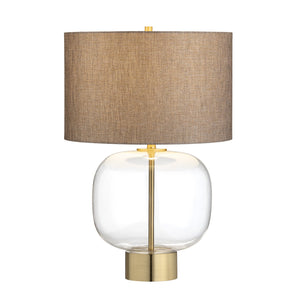 Crestview Collection 28.25"H Elegant Glass Table Lamp With Antiqued Gold Accents & Brown Linen Shade For Timeless Style   Cvazbs129