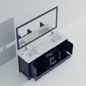 English Elm Navy Double Bath Vanity 72" W x 22" D with Carrara Marble Top, Chrome Faucet, Scratch-Resist Mirror B2731S01004