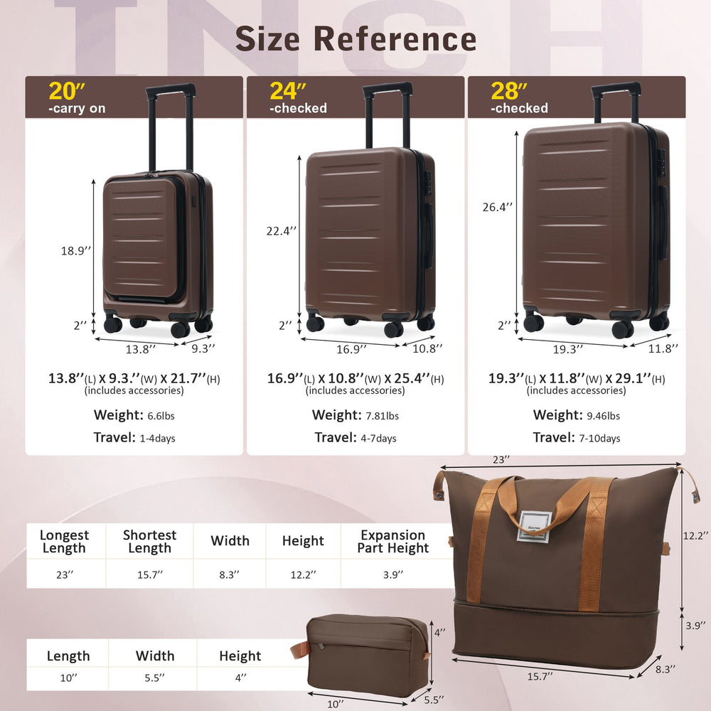 English Elm Luggage 5 Piece Hardside Abs Set with Front Access Carry on and Tsa Spinner Wheels Brown N732P391544O