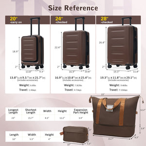 English Elm Luggage 5 Piece Hardside Abs Set with Front Access Carry on and Tsa Spinner Wheels Brown N732P391544O