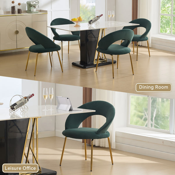 English Elm 061-Set Of 1 Elegant Green Velvet Dining Chair With Curved Backrest & Golden Metal Legs For Style W527P255476