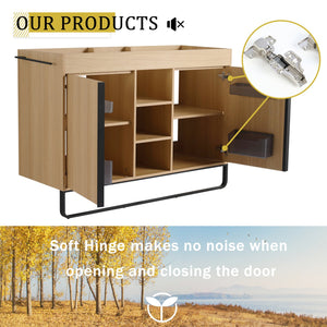English Elm 48" Freestanding Bathroom Vanity Cabinet with 2 Soft-Close Doors, 3 Open Shelves, Towel Hanger, Boxes Designed for Organized Storage W999P376885
