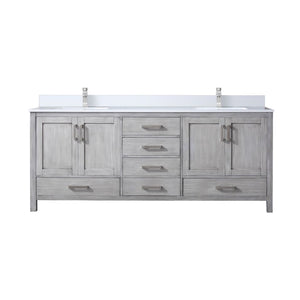 English Elm Distressed Grey Double Bath Vanity With Cultured Marble Top, Storage & Chrome Faucet Set, 80" W B2731P259136