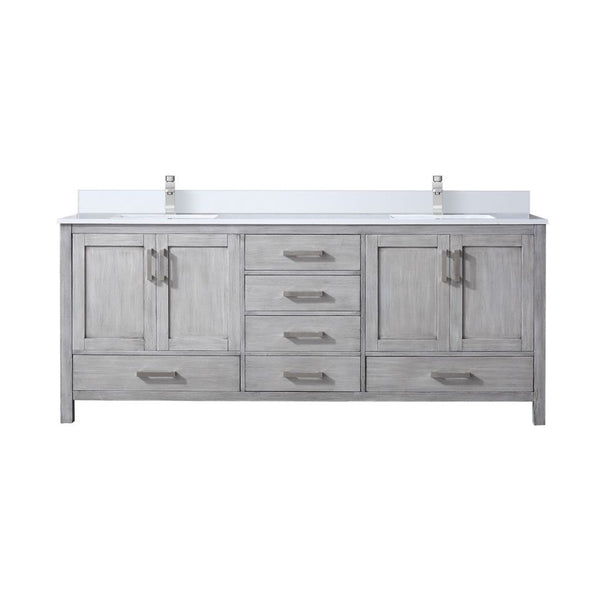 English Elm Distressed Grey Double Bath Vanity With Cultured Marble Top, Storage & Chrome Faucet Set, 80" W B2731P259136