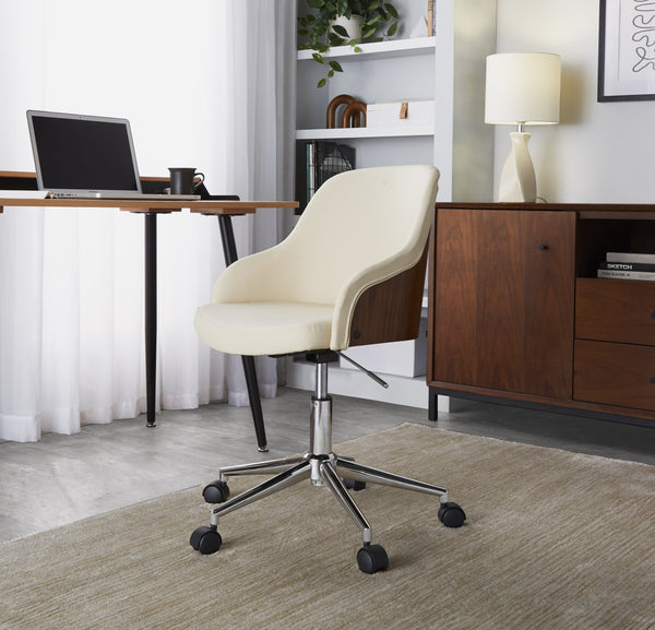 English Elm Task Chair with Chrome Five Star Base Grey Fabric Seat for Modern Home Office Use Chrome,Cream,Walnut B202P474174