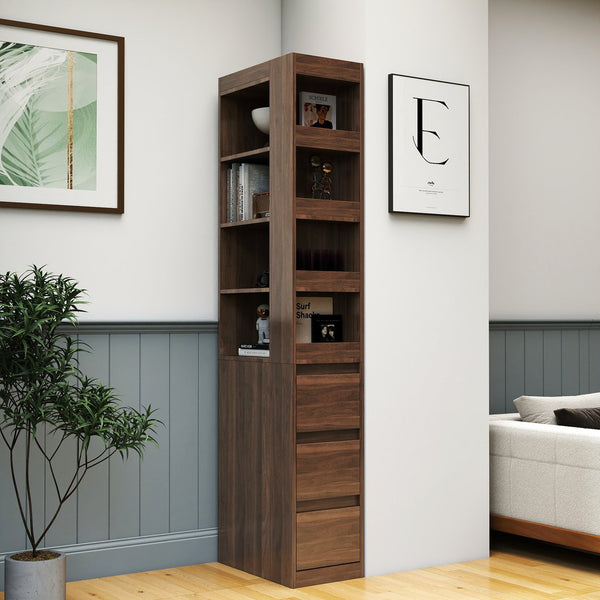 English Elm 70.87" H Modern Wooden Tall Storage Cabinet With 4 Display Shelves, 3 Drawers For Home & Office W331P281203