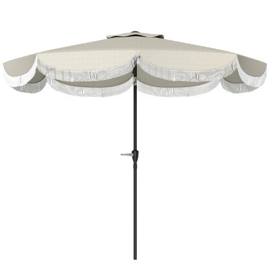 English Elm Vented Patio Umbrella 8.8 Ft Crank Tilt Upf 30 Tassel Resort Canopy Shade T3971P427352
