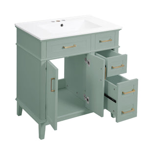 English Elm 30" Freestanding Bathroom Vanity Ceramic Sink Soft Close Cabinet Gray Wood Frame Light Green N729P427118F